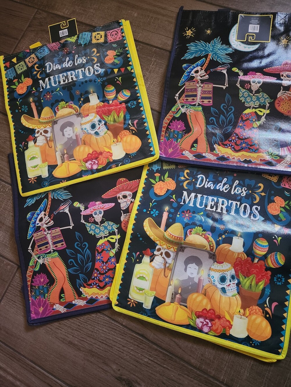 Día de los Muertos Reusable Tote Bags - Colorful Sugar Skull Design
